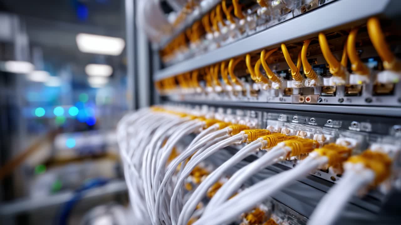 A Close-Up View of Network Cables in a Data Center, Highlighting Connections Along with Their Color-Coded Structure and Modern Digital Infrastructure