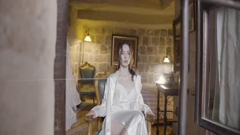 bride getting ready in a traditional turkish hotel room