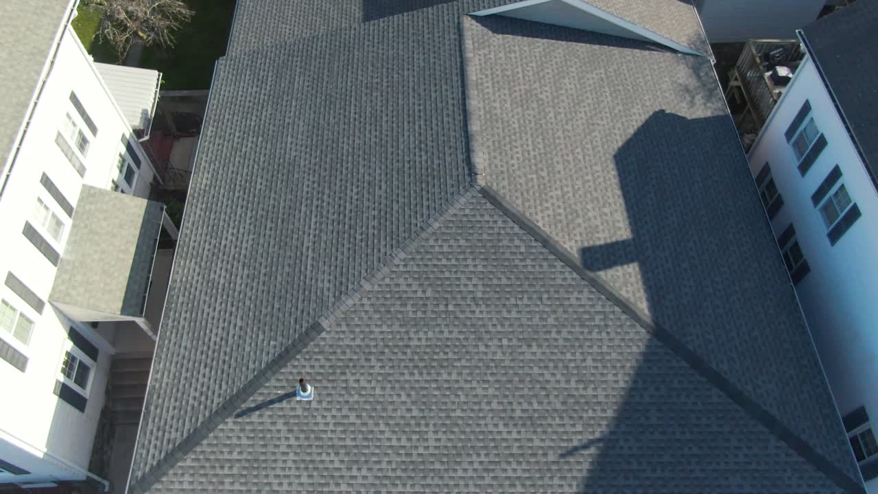 Rooftop of American home, aerial view