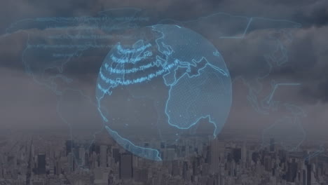 animación del globo girando sobre el paisaje urbano