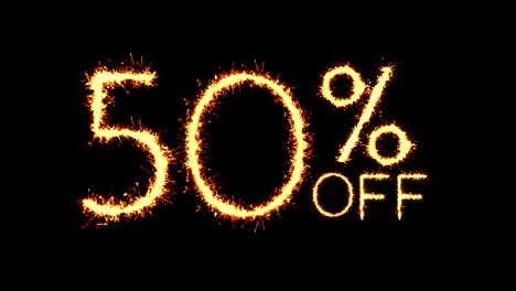 50% rabatt auf text, funkeln, glitzer, funken, feuerwerk, loop-animation