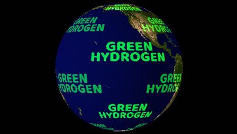 mapa del mundo con hidrógeno verde texto digital verde pequeña bola girando en pantalla negra