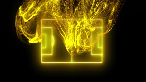 yellow glowing soccer field animation with swirling particles over black background