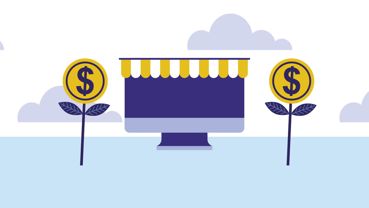 escritorio con monedas dinero dólares animación