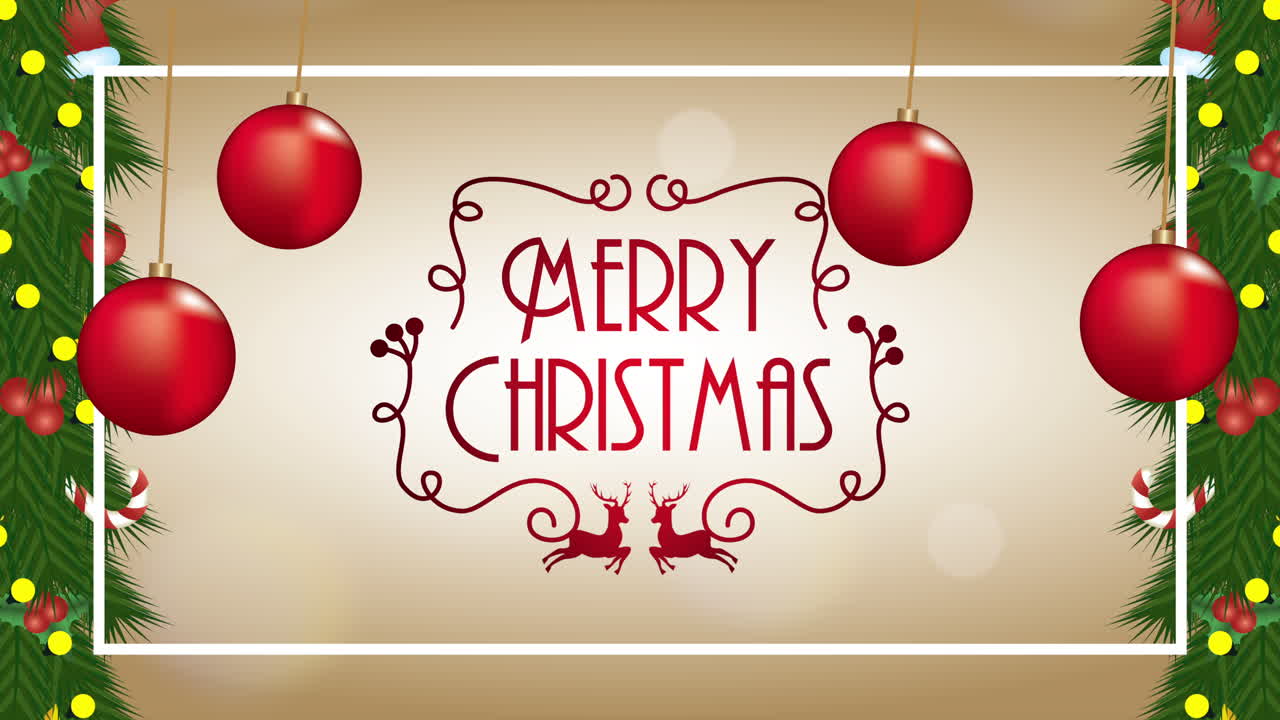 공과 꽃줄이 있는 메리 크리스마스 애니메이션