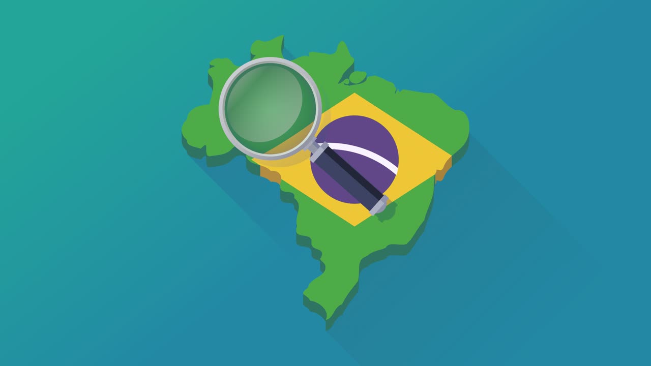 파란색 바탕에 있는 발과 그림자 (평평한 디자인) 를 가진 브라질의 지도에서 창창으로 순환 검색