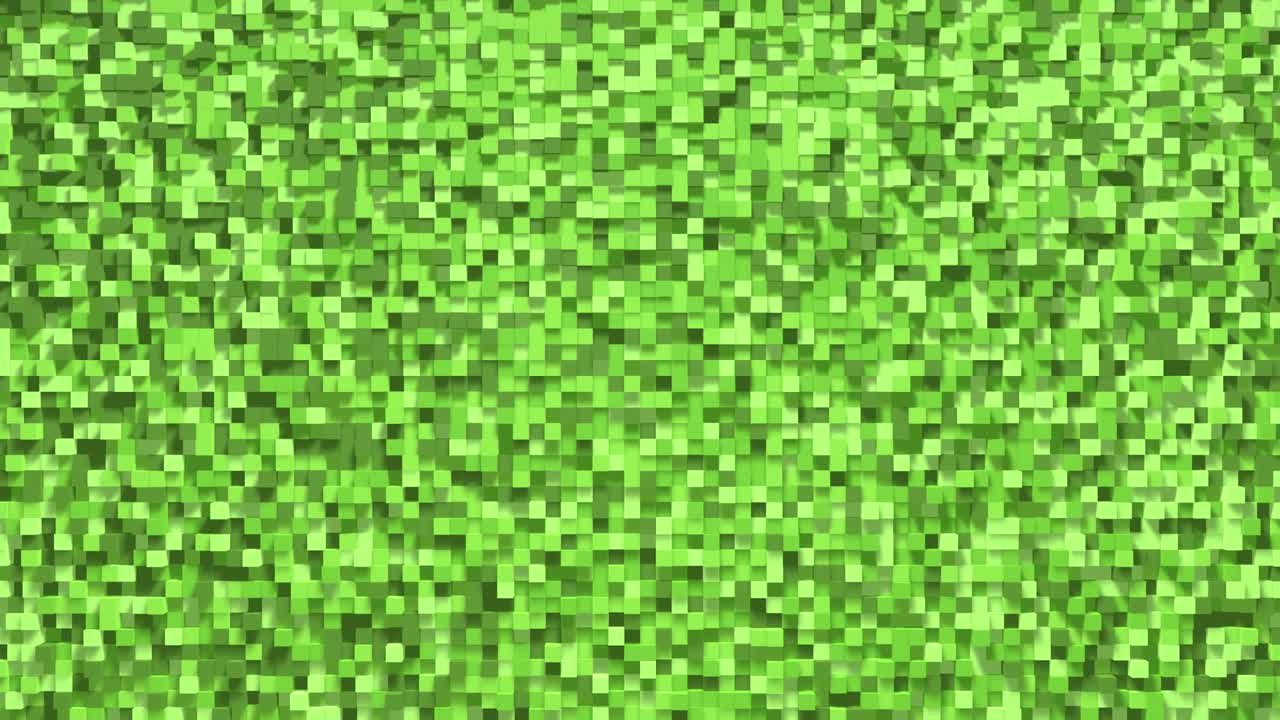 pequeño cubo de caja verde fondo geométrico aleatorio. ilustración de mosaico de píxeles cuadrados abstractos. fondo de bloque de tierra. diseño fractal de fantasía. arte digital. bucle de animación 3d de 4k