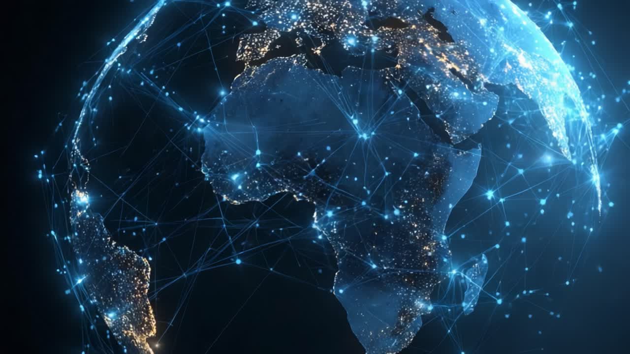 A Stunning Visualization of Earth Highlighting Africa as a Connected Continent Through Luminous Networks and Satellite Imagery Representing Global Connectivity