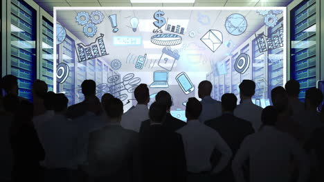 gente de negocios viendo una tormenta de ideas en la pantalla