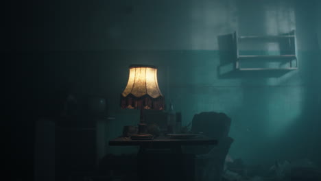 abandoned room with antique lamp