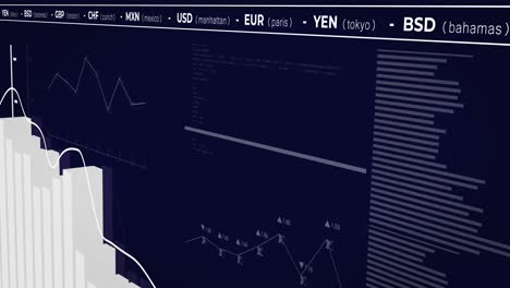animation of financial data processing on blue background