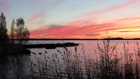 crimson sunset on the background of the gulf of bothnia