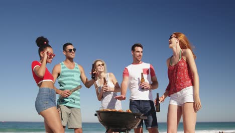 young adult friends having a barbecue on a beach 4k