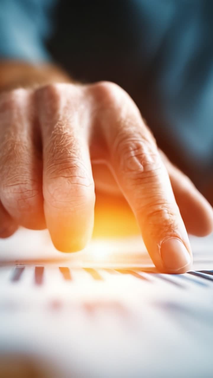Eine Nahaufnahme einer Hand, die Finanzdaten auf Papier analysiert, die Bedeutung von Präzision in der Datenanalyse und Entscheidungsfindung hervorhebend