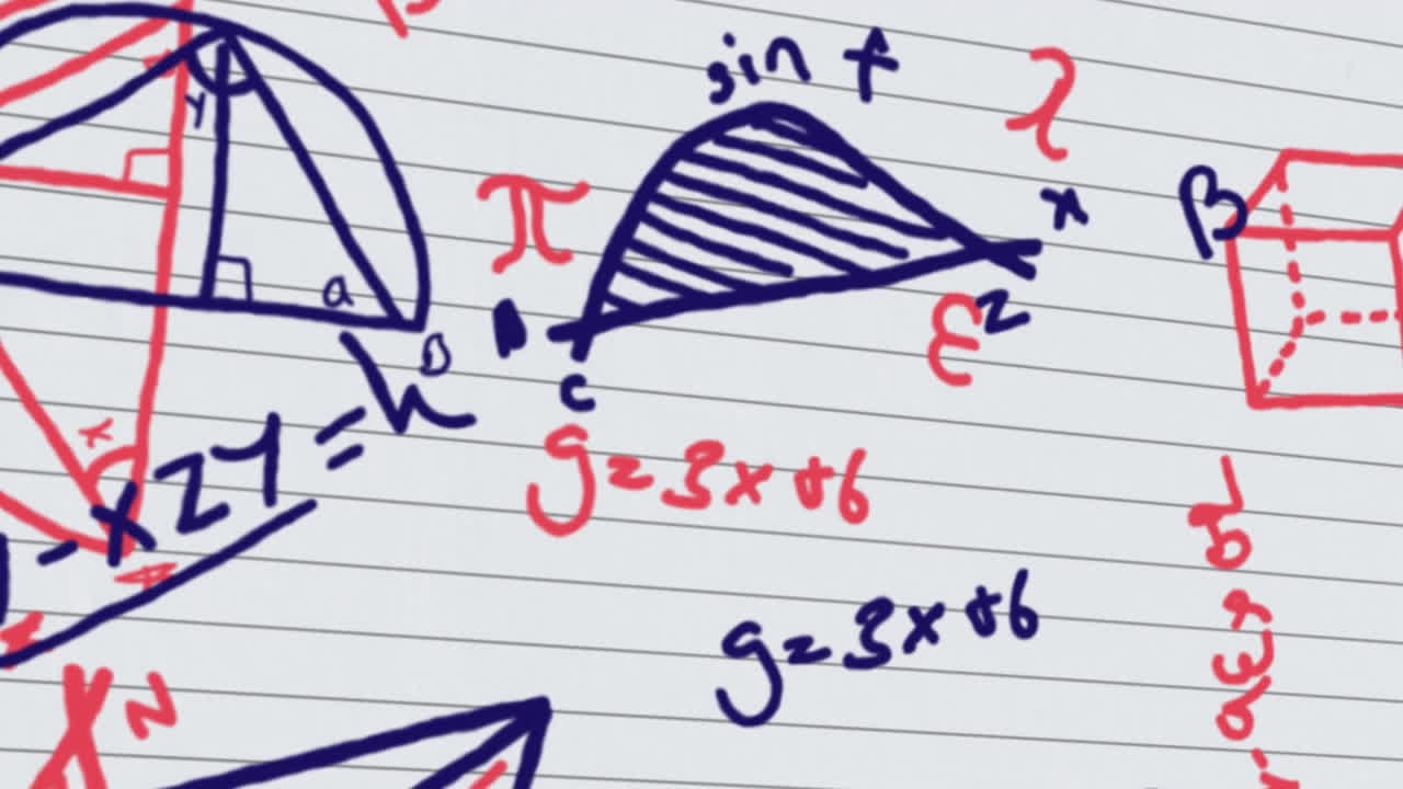 ⁇ 색 배경 위에 수학적 그림과 공식의 애니메이션