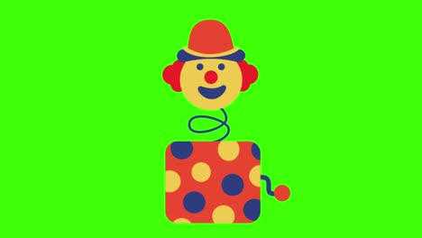 2d animated illustration of a box clown on a green screen