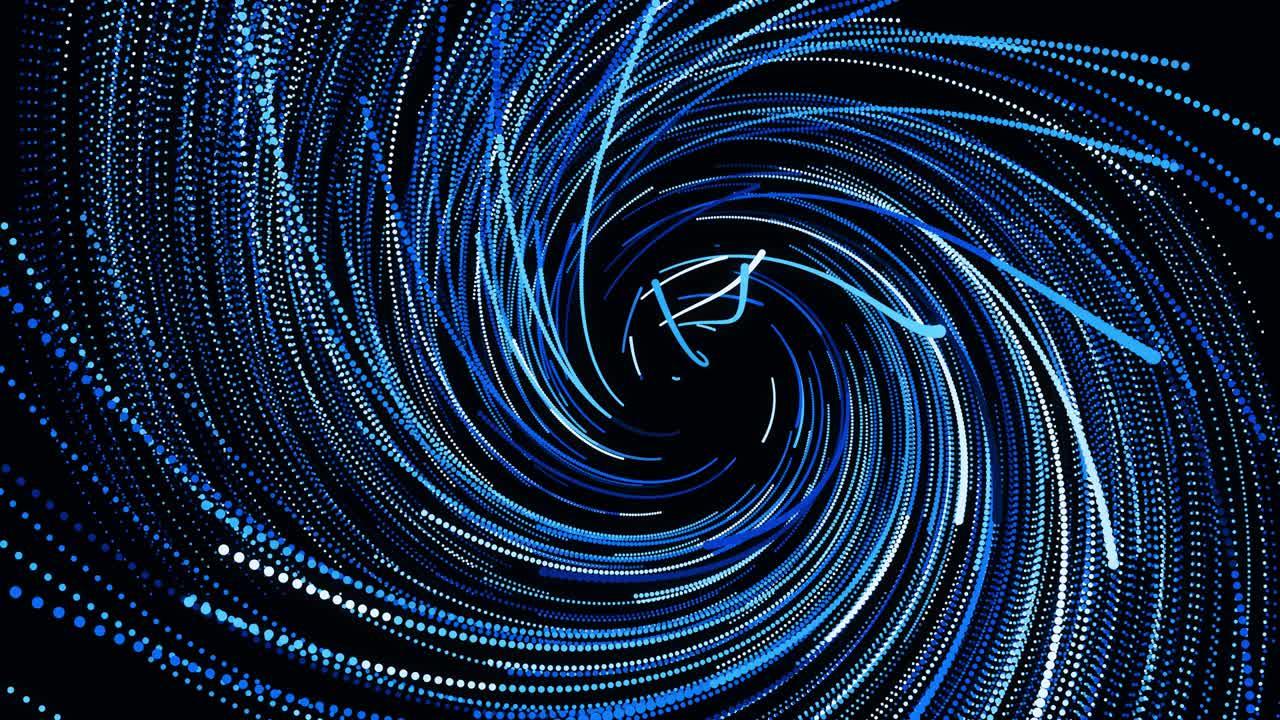 분자는 선을 형성합니다. 추상적인 bg는 회전으로 회전하는 파란색 선으로 회전합니다. 굴곡된 선의 모션 디자인 배경으로 루프 애니메이션. 아름다운 리본. 알파로 루마 매트.