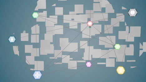 animación de la red de conexiones con iconos en la nube