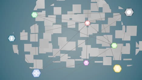 animation of network of connections with icons over cloud