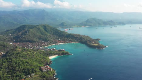 bali beach with boats drone shot