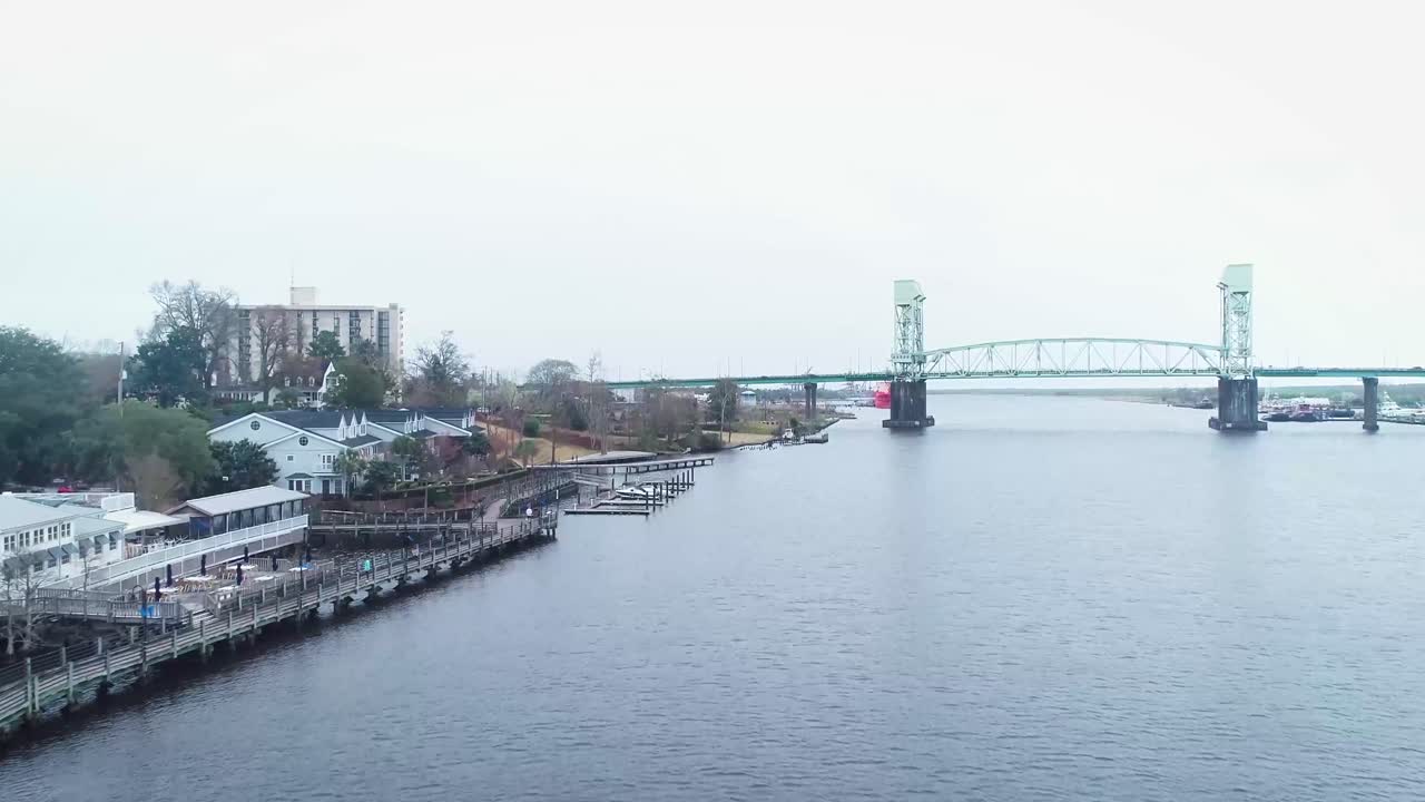 Aerial Shot of Wilmington Harbor and Bridge
