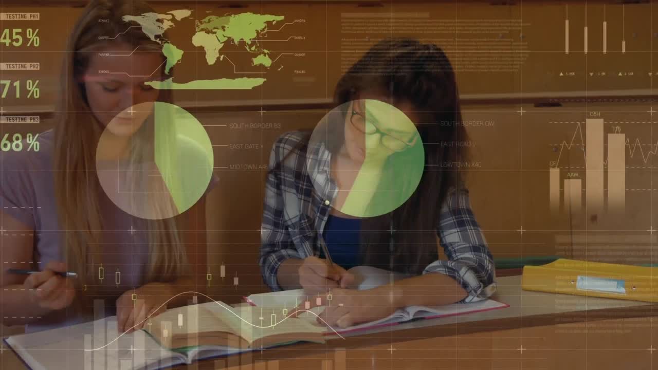 animación de las estadísticas, procesamiento de datos digitales sobre las estudiantes femeninas que estudian