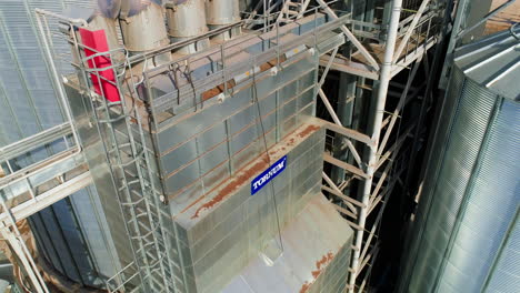 industrial elevators building exterior. aerial view of grain elevators for storing wheat and other cereal grains