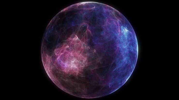 Abstract particle sphere, science background.Virtual flow big binary data visualization.