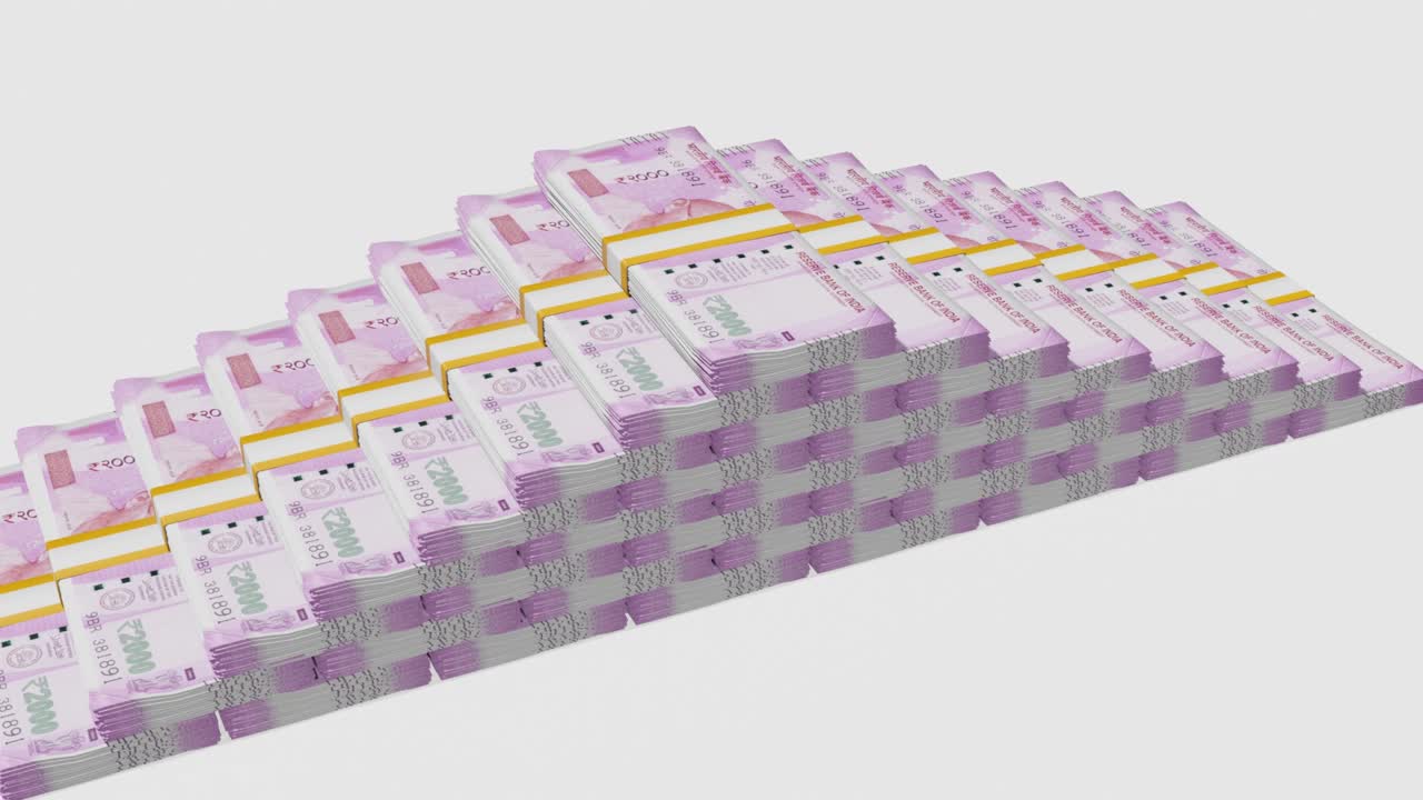 Many wads of money. 2000 Indian Rupees banknotes. Stacks of money ...