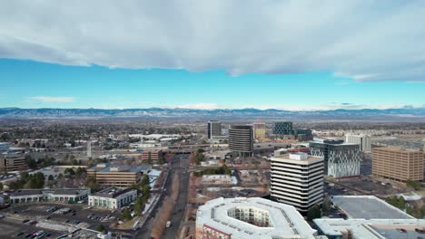 sliding drone aerial view of denver tech center industrial business area