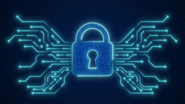 Digital Security Concept with Glowing Padlock and Circuitry