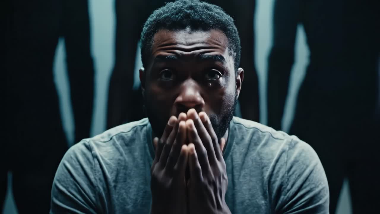 Emotional Close-Up of a Worried Man