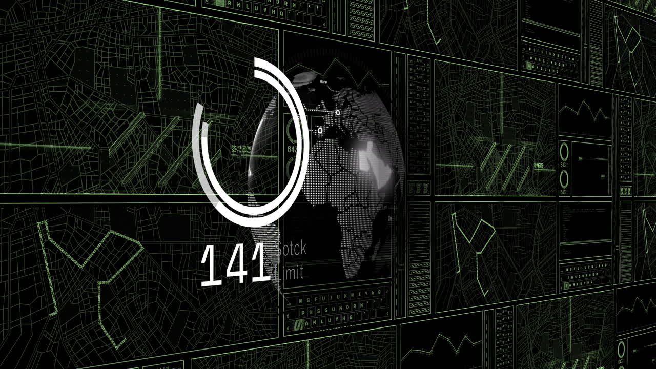 Animation of circles and data processing on black background