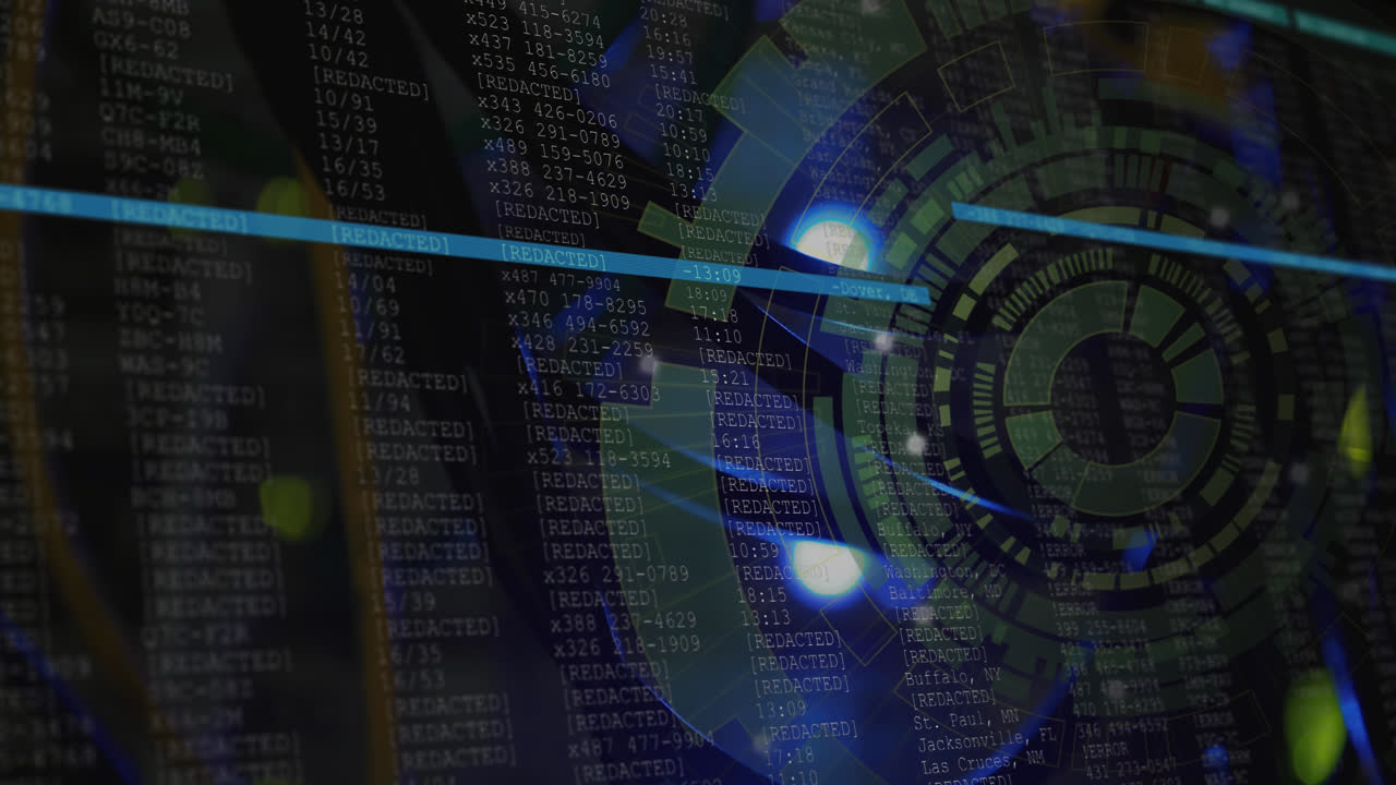 animación del procesamiento de datos y el escaneo de alcance sobre la sala de servidores