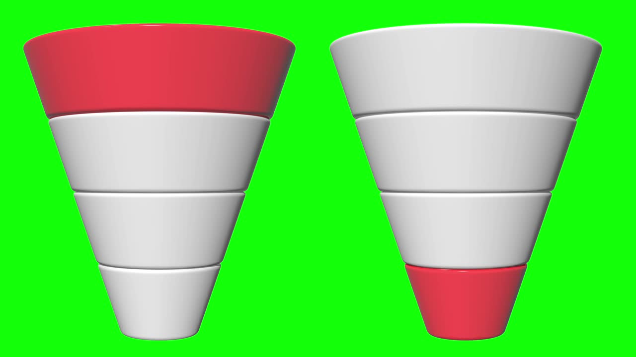 diagrama de ventas de embudo de marketing 3d. gráfico de ventas de embudo de conversión. concepto de embudo y ventas.