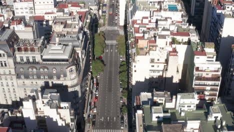 AERIAL---Recoleta-Alvear-Avenue,-Buenos-Aires,-Argentina,-wide-shot-forward