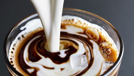 pouring milk into iced coffee