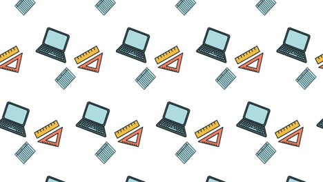 animación de los iconos de los artículos escolares que se mueven sobre un fondo blanco