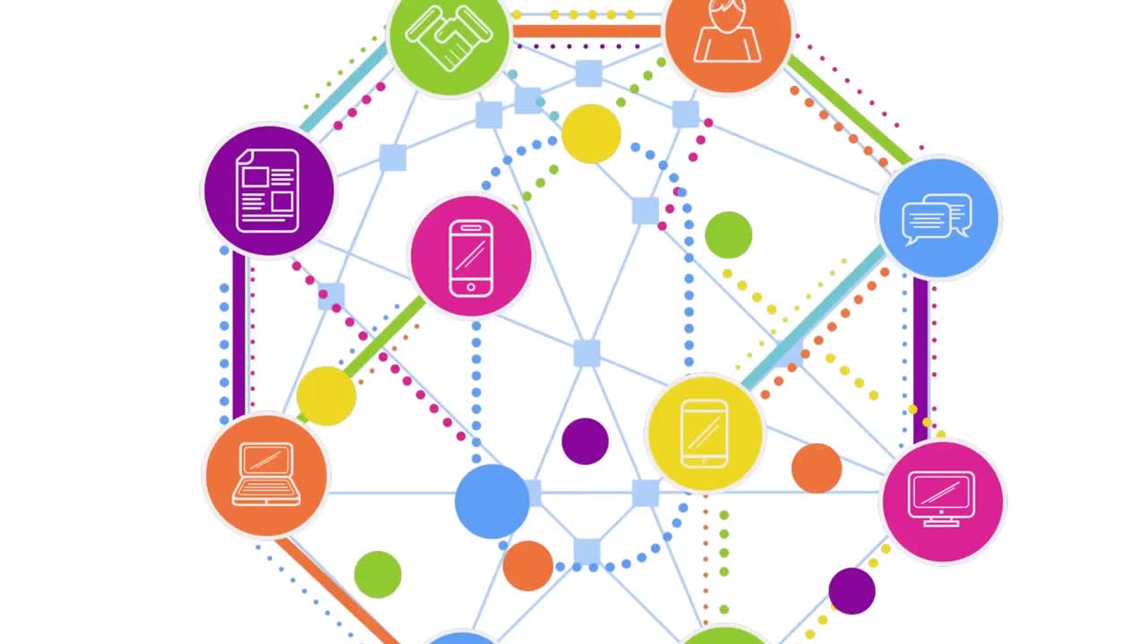 animación de los iconos de las redes sociales que caen sobre el gráfico