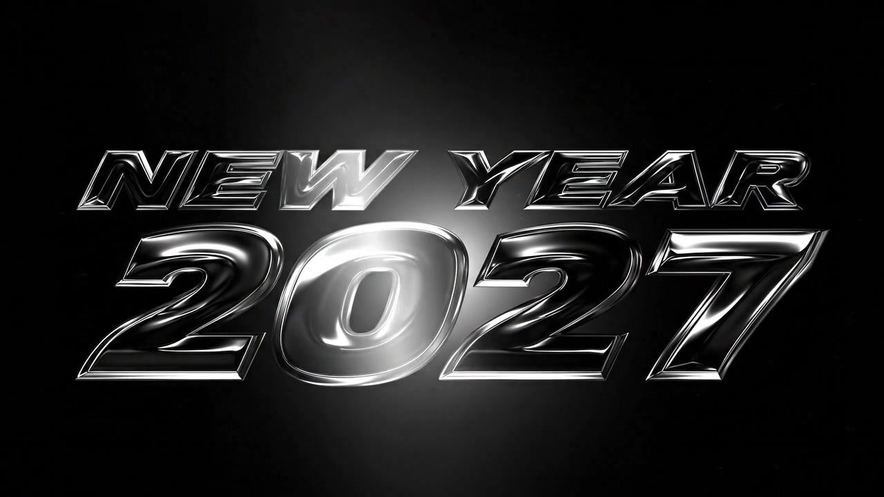 Animazione Testo Metallico Anno Nuovo 2027 su Sfondo Nero
