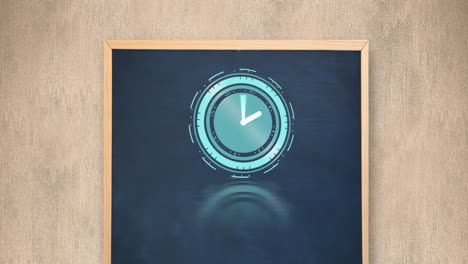 animación del reloj azul sobre la pizarra