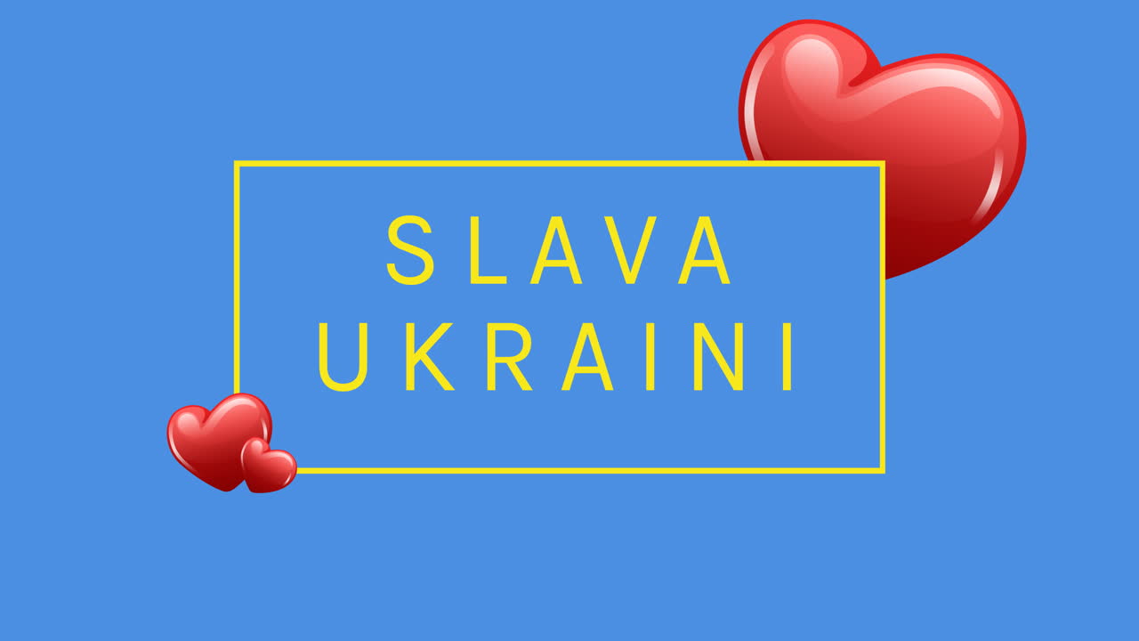 Animazione del testo "Slava Ukraini" su cuori