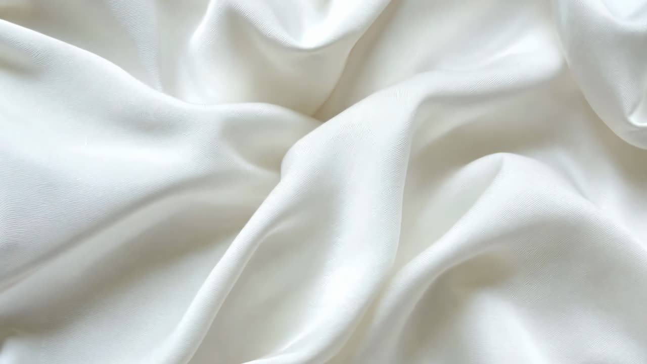 Close-up video of flowing white silk fabric, showcasing its smooth texture and elegant folds
