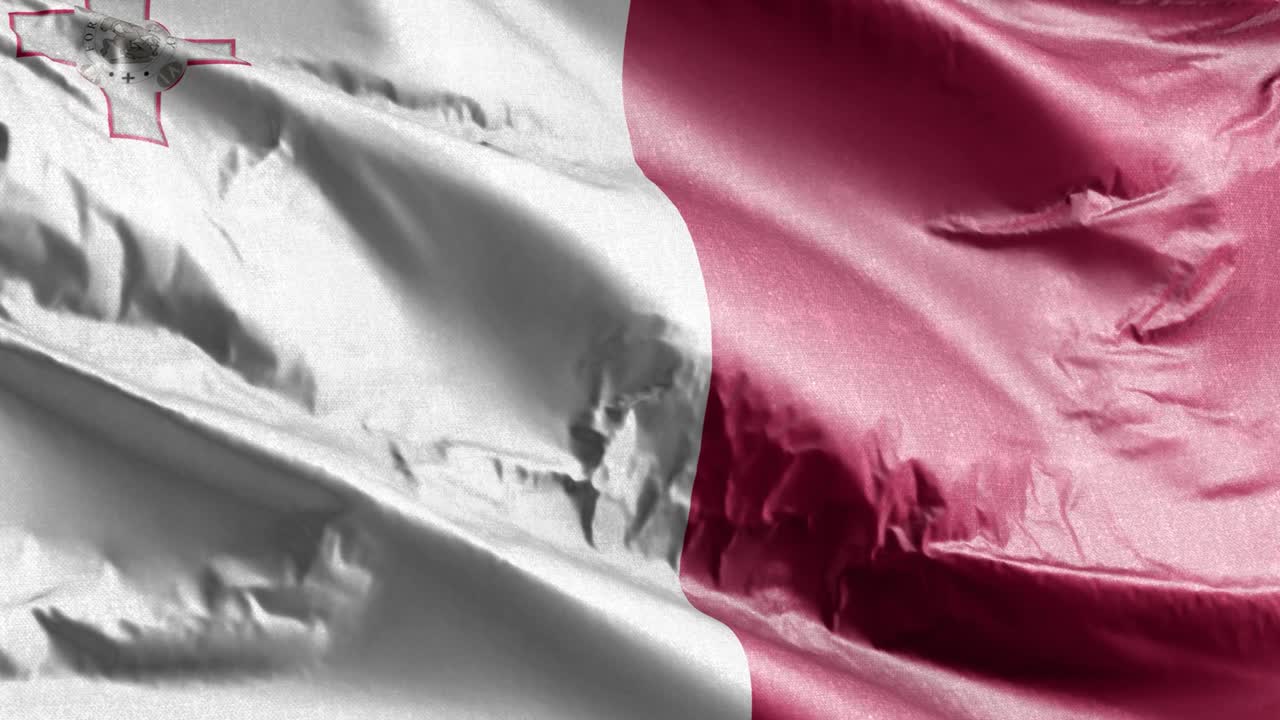 바람의 루프에서 흔들리는 몰타 섬유 발, 바람에 흔들리는 말테스 발 (maltese banner), 직물 섬유 조직 (fabric textile tissue), 완전한 채우기 배경 (full filling background), 10 초 루프 (10 seconds loop)