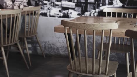 wooden chairs and table in a cafe