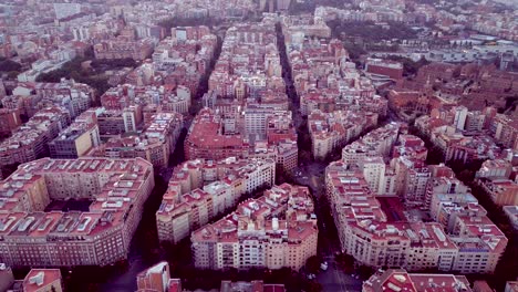 Aerial drone footage of Barcelona&#039;s Beautiful housing estate with different shapes and forms of buildings