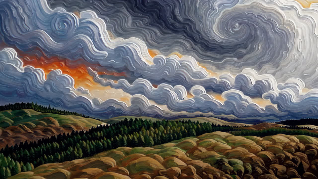 Dramatic Cloudy Landscape Painting