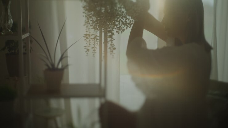Pregnant Woman with Gypsophila in Sunset