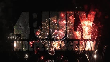 translucent text with grunge texture - 4 th of july independence day - on colorful holiday fireworks background. 4k video of high quality 16x9.