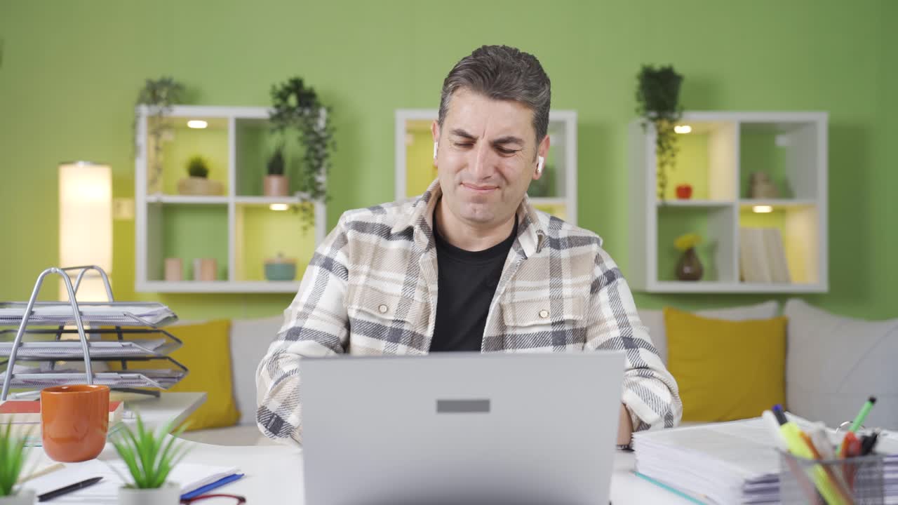 Humpbacked man has backache at home.